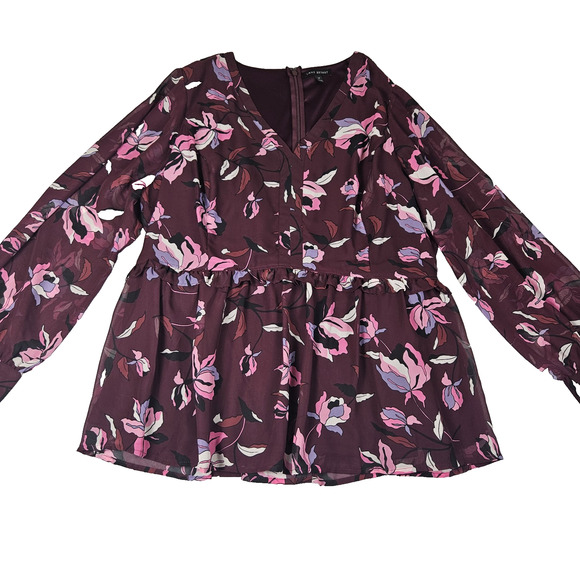 Lane Bryant Floral Blouse Womens 18 Lined Semi Sheer Career V-Neck Ruffle Party - Picture 14 of 14